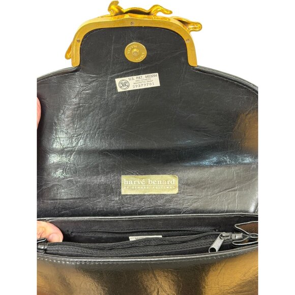 1980s black leather box purse handbag with alligator croc accent Harve' Benard - Picture 5 of 11